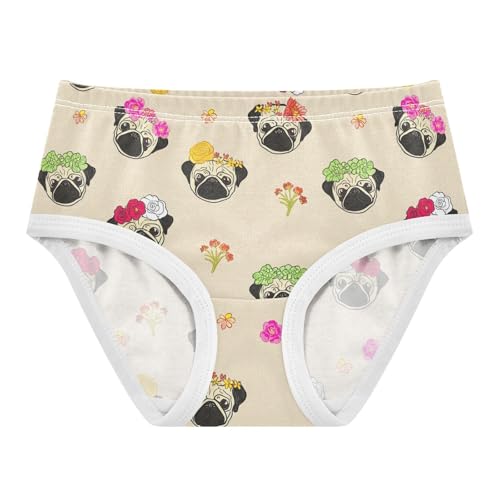 Cute Pugs Flower Beige Animal Girls Underwear Toddlers 2t Cotton Panties for Girl Animals Undies Kids Briefs