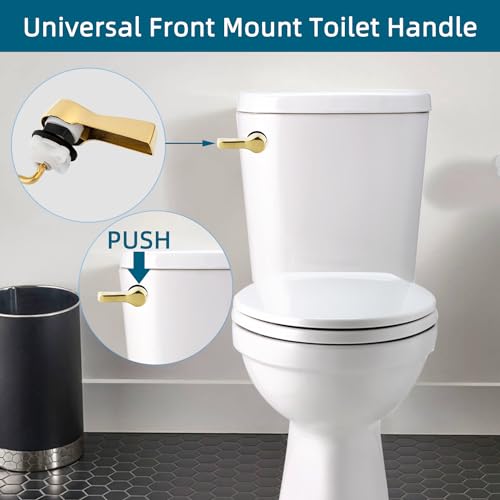 Hygie Rinse Metal Toilet Handle Lever Flush Replacement, Universal Front Mount Toilet Handle with Stainless Steel Flapper Chains, Toilet Repair Kit, Shiny Gold by Hygie Rinse - Used condition - Image 4