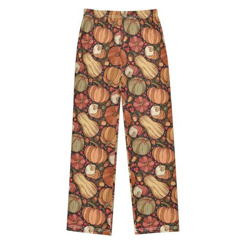 Autumn Pumpkin Berry Boys Long Pants Soft Trousers Elastic Waist Kids Lounge Bottoms with Pockets S-XL