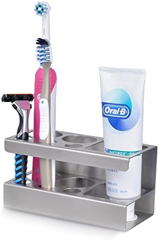 ECROCY Extra Large 304 Stainless Steel Bathroom Toothbrush Toothpast Holder - 6 Slots for Toothbrush, Toothpaste, Shaver, Comb, Facial Cleanser