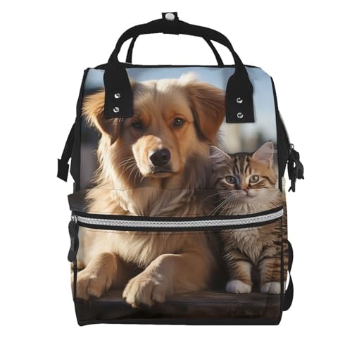 Sac à dos à langer motif chat et chien de grande capacité pour femme