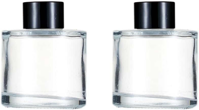 2Pcs 50ml Clear Glass Diffuser Bottles with Black Cap Empty Fragrance Diffuser Jars Essential Oils Containers Aromatherapy Diffuser Bottle for DIY Replacement Reed Diffuser Sticks Sets