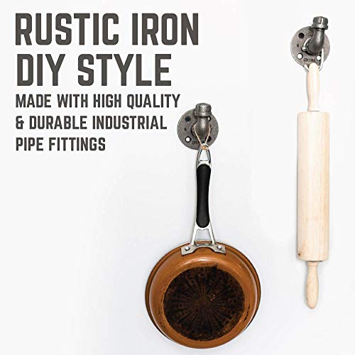 Industrial Pipe Decor Single Coat Hook - Heavy Duty Wall Mounted, Rustic Iron Diy Style, Steel Grey Black For Entryway, 1/2” Inch Threaded Floor Flanges Fittings And Elbows, 1 Floating Hooks Kit #TOP4