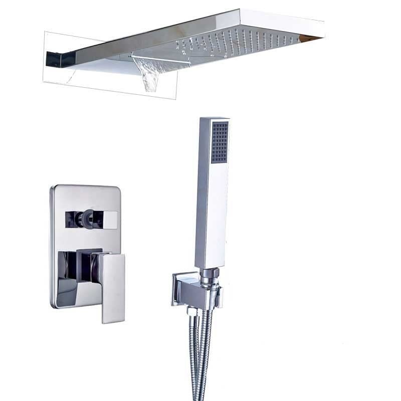 Douche rectangle LED noir mat avec mitigeur de salle de bain encastrable à 3 fonctions