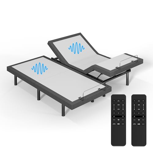 Image of Adjustable Bed Frame with Wireless Remote - Comfortable Zero Gravity Massage with Head & Foot Incline, Dual USB Charge & Under-Bed Nightlights - Powder Coated Split King adjustable Base