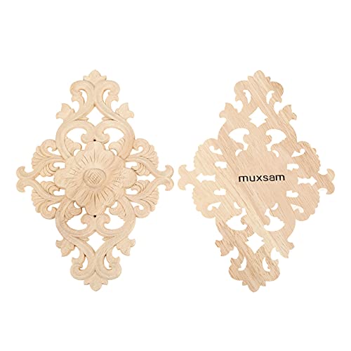 MUXSAM Holz Möbel Wanddeko Holz,unlackiert Holz Geschnitzt Holzornamente,Möbel Dekor für Möbel Holzschnitzerei Applique Ornament Holz 27 * 14cm