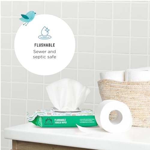 Amazon Brand - Mama Bear Flushable Toddler Toilet Wipes, Unscented, Formulated without Fragrance, Hypoallergenic, Septic Safe, 336 Count, 8 Packs of 43 - 2