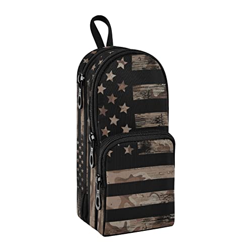 Image of American Flag Pencil Case Big Capacity Pen Bag with Compartment Students Schoolbag Shape Stationery Organizer Pencil Pouch Marker Case for School Office Work
