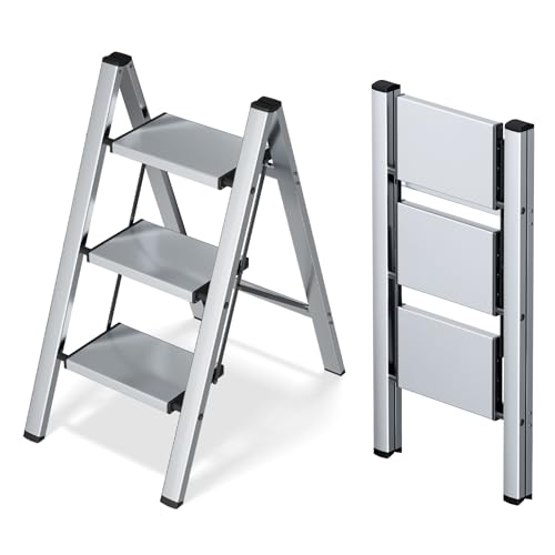 Taranta 3 Step Stool Foldable,Aluminum Step Ladder-Sliver by taranta - Used condition - US$74.09