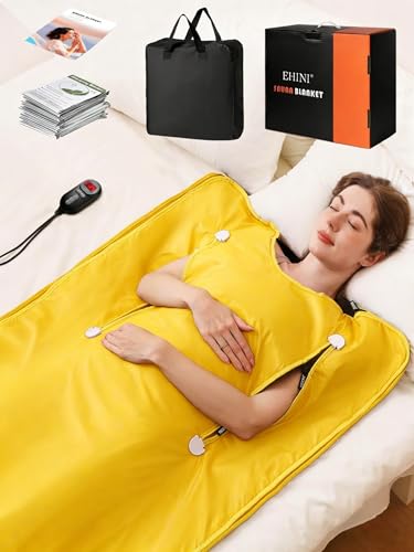 EHINI Far Infrared Sauna Blanket-Sauna Blanket for Home Use, Portable Design for Detoxification and Relaxation Highest 176℉, 20-60 Minutes Timer, 6 ft x 2.65 ft (Yellow)