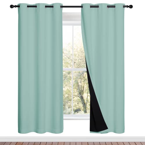 NICETOWN 100% Blackout Window Curtain Panels, Full Light Blocking Drapes with Black Liner for Nursery, 72-inch Drop Thermal Insulated Draperies (Aqua Blue, 2 Pieces, 42-inch Wide Per Panel)