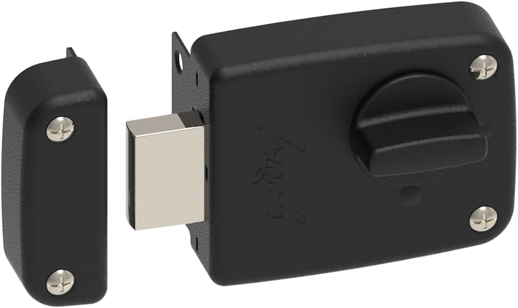 Godrej Rim Lock I Deadbolt Compact I 1CK Deadbolt I for Inside Opening Wooden Main Door | Left/Right Handed Doors I 3 Keys I 1 Years Warranty I Textured Black Finish