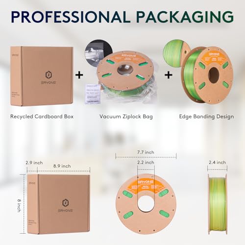 Image of ERYONE Silk Dual Color PLA Filament 3D Printer 1.75mm + /- 0.03mm, Bicolor Two Tone PLA 1KG(2.2lbs) Cardboard Spool, Yellow Green