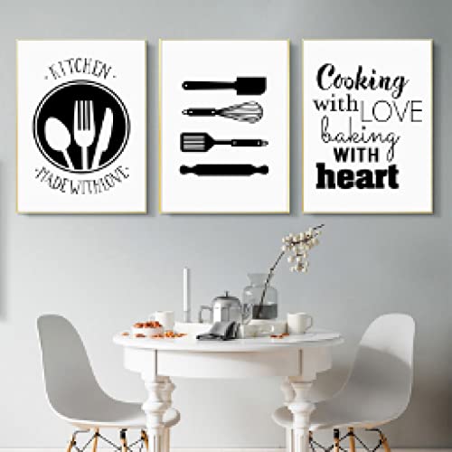 Affiche de cuisine moderne noir et blanc 60x90cm sans cadre art mural chic