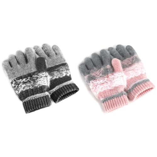 PURFUN Kids Cartoon Cat Full Finger Gloves Girls Boys Winter Thermal Skate Cycling Ski Knitted Gloves Mittens for 3-6 Yrs4