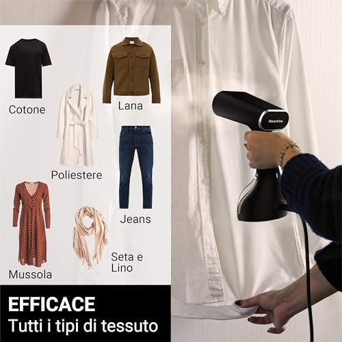 Steamone - Steamer Stiratore A Vapore 2000W 30G/Min - Ferro Portatile - Capacità 260 Ml - Elimina Il 99,99% Delle Impurità - Pronto In 30 Secondi - Cavo Da 3 M - Formato Compatto - EUST260BV2 - 5