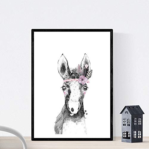 Nacnic Baby Horse Children's blade with feathers and flowers on her head Poster Child Size A3 Frameless, Model 2 - Image 4