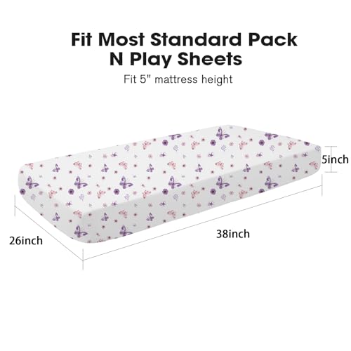 Image of Little Grape Land Pack and Play Sheets Mini Crib Sheets Soft Breathable Pack N Play Sheets, Playard Fitted Sheet 2 Pack Stretchy Fits 38 inchx26 inch Playard Mattress