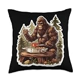 Bigfoot Sasquatch Halloween Chef Cooking Apparel Bigfoot Chef Sasquatch Cooking Food Funny Foodie Throw Pillow, 18x18, Multicolor