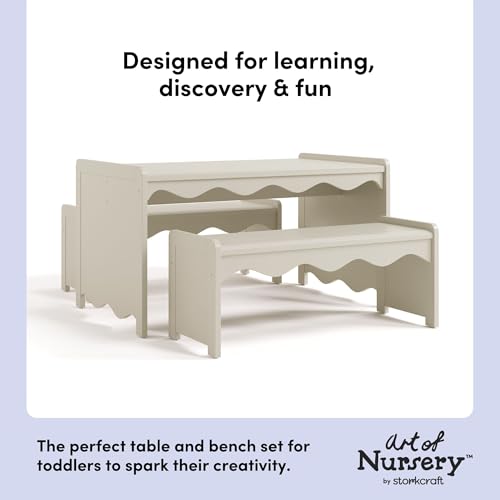 Image of Storkcraft Casablanca Montessori Indoor Kids Table & Bench Set, Frosted Oat