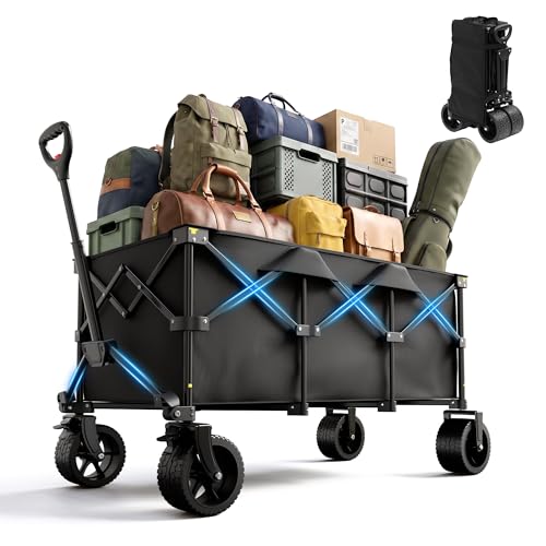 RYGEO Carro plegable con ruedas con asa ajustable, 200 l y 550 kg, gran capacidad, para compras, camping, jardín, playa y deportes al aire libre (negro)