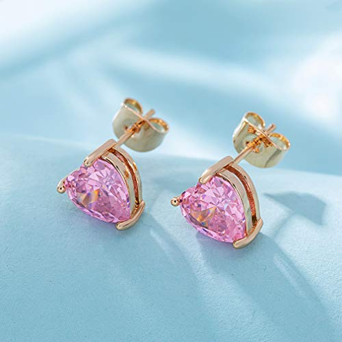 Heart Austrian Crystal Stud Earrings For Women Fashion 925 Sterling Silver Hypoallergenic Jewelry (Pink) #TOP3