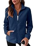 IECCP Womens Fleece Jackets Full Zip for Outdoor Sport Ladies Running Jacket Lightweight Warm Sweater Thin Coat Top (Navy Blue,8-10)