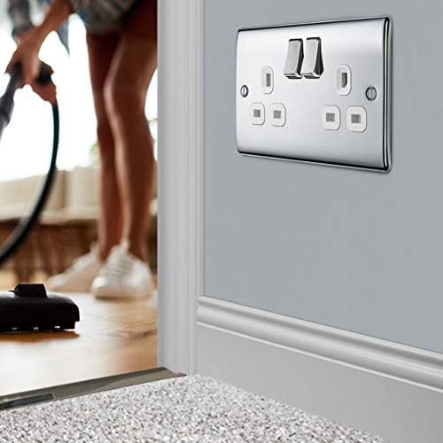 BG Electrical NPC22W Double Switched Power Socket with White Inserts, Polished Chrome, 13 Amp
