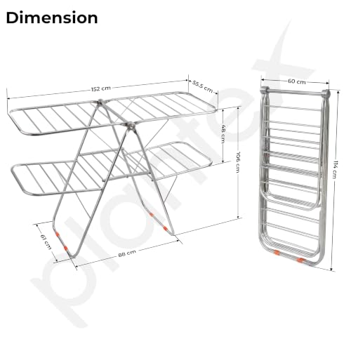 Image of Plantex Cloth Stand for Home /Stainless Steel Foldable Colth Stand /Double Layer Cloth Drying Rack for Balcony - Pack of 1 (Bloom, Chrome)