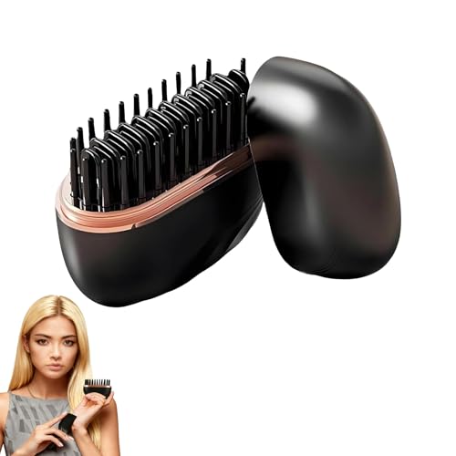Brosse Chauffante,Brosse Lissante Sans Fil,Mini Lisseur Sans Fil,Peigne Lisseur Portable Anti-Brûlure Rechargeable à 3 Niveaux,Outil Anti-Frisottis Pour Les Vacances (Noir)