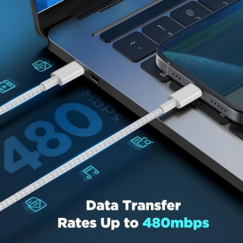 Image of Iphone 15 Pro 3Ft Type C to C Cable Compatible with 15 Plus, Fast Charging Cord for Samsung Galaxy S23 Fe Ultra S22 S21 Fe S20 Fe Note 20 A54 A14(White)