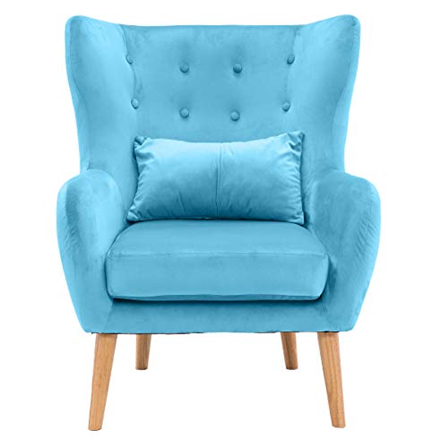 Critter Sitters Csvelchr Wingback Accent Chair With Wooden Legs, Dimensions: 31" (D) X 28.5" (W) X 37" (H), 22" (D) X 28" (W) X 23" (H), Teal Velvet #TOP2