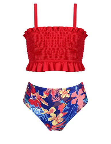 Arshiner Mädchen Bikini Set Sommer Badeanzüge Kinder Verstellbare Träger Tankini Mit Eleganten Falten Bademode Bikinis für Mädchen 5-13 Jahre 134