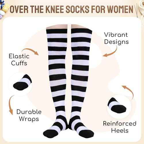 Image of Zmart Women's Striped Thigh High Socks - Long Over the Knee Socks for Teens and Women