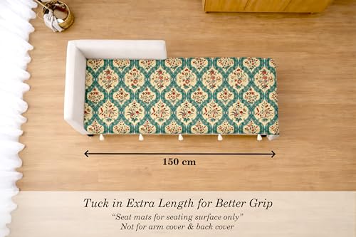 Image of Cloth Fusion Quilted Sofa Cover Seat Mat 2 Seater Chaise, Floral Damask | Reversible Jaipuri Print, 150 cm, Seat Cover Only, Decorative Tassel Edging With A Spare, Easy Tuck-In Hold, Not Anti-Slip