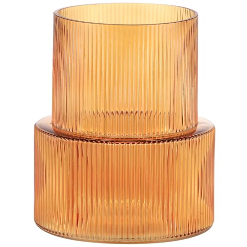 YANWE1 Amber Glass Vase, Ribbed Glass Vase for...