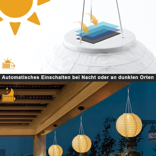 Auting solar lampions außen wetterfest , 2 Stück 20cm Solarlampen für außen hängend, Nylon lampions solar outdoor für Garten, Terrasse, Hochzeit, Fest Deko(Warmweiß)