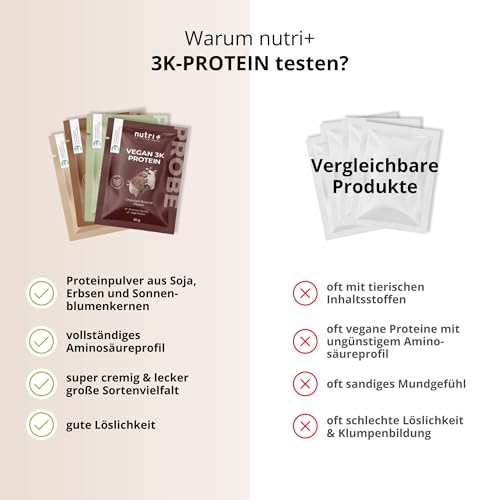 Nutri + Protein Probierpaket (8x 30g) - Vegan Proteinpulver Mix Probier Set - 3k Eiweißpulver Proben Mix Probierpack - Eiweiß Pulver Probierset