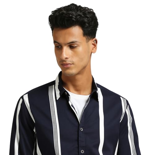 Image of Pepe Jeans Men's Casual Shirt | Striped Shirt for Men| Regular Fit | Vertical Stripes | Full Sleeve | Available in Plus Size