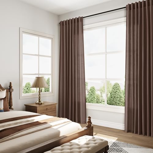 Image of Cappuccino Curtains 63 Inches Long 2 Panel Sets for Living Room Bedroom, Light Filtering Linen Drapes for Kitchen Windows Rod Pocket or Back Tab Curtain,Semi Sheer 52x63