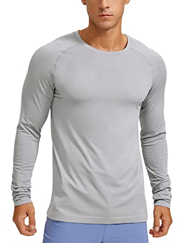 Crz Yoga Mens Seamless Long Sleeve Tee Shirts Moisture Wicking Workout Athletic Running Shirts Breathable Gym Tops Charcoal Grey Heather Large #TOP8