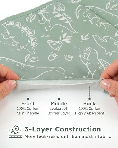 Image of Burp Cloths Baby Boy, Large 21'' X 10'' Cotton Burping Cloths for Babies, Ultra Soft and Absorbent Burp Rags, 4 Pack Set Washcloths Newborn Spit Up Rags Green Dinosaur