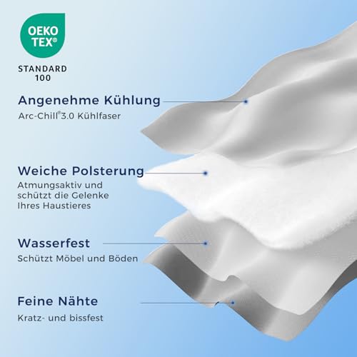 Rywell Kühldecke für Hunde und Katzen, 101x153 cm – selbstkühlende Matte mit Arc-Chill-Technologie (Q-Max 0.5), wasserabweisend & maschinenwaschbar, schützt Sofa und Bett – Grau