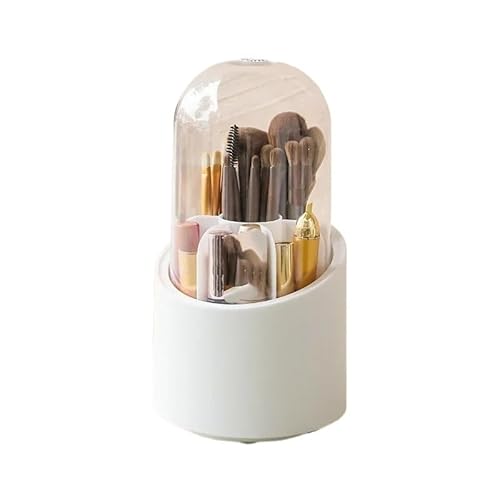 SkyjOy Makeup Organiser 360° Rotating Makeup Brush Holder With Lid Desktop Cosmetic Organisers(White with Lid)