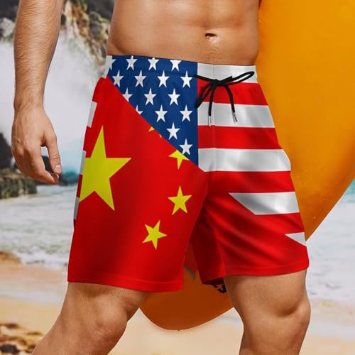 Pantalones cortos de playa para hombre con banderas EE.UU. y China 3