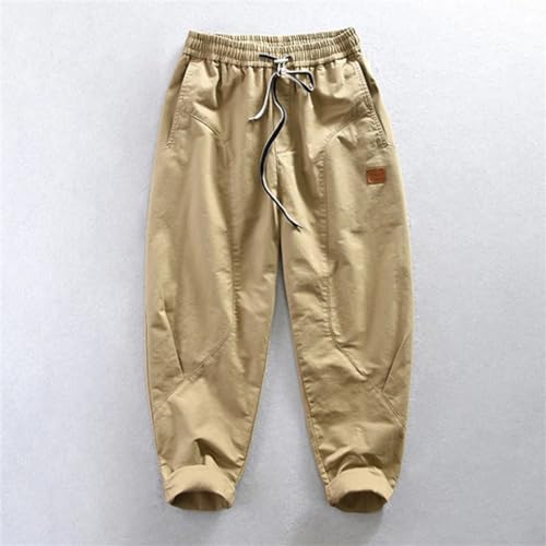 Mens Vintage Loose Cargo Pants Elastic Waist Soft Multi-Pockets Street Casual Trousers2
