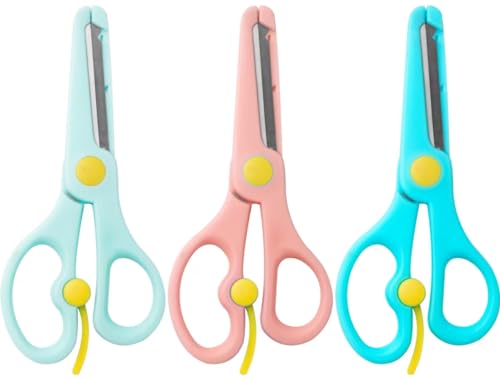 ANJOBIBI,Safety Craft Scissors For Kids 3-Pack,Preschool Training Scissors,Ergonomic Handle Perfect for Paper Cutting-2.0 (Pink+ Baby blue+ Deep Blue)