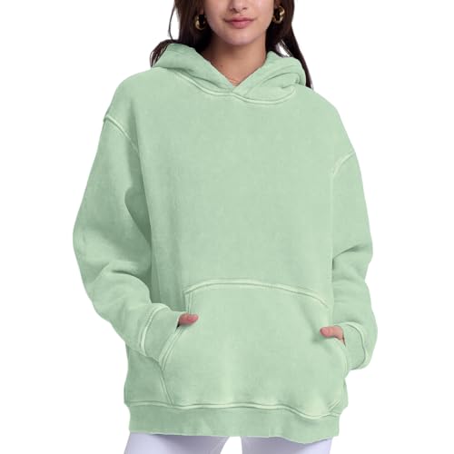 Image of FAIABLE Womens Oversized Acid Wash Hoodie Unisex Heavyweight Cotton Hoodies Fleece Vintage Washed Sweatshirt Women Men