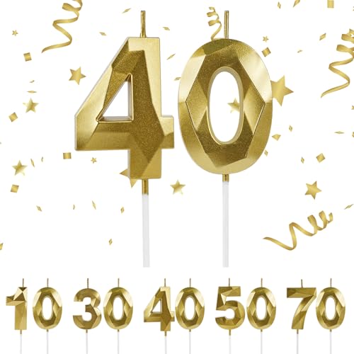 URAQT 40th Birthday Candles Number 40 Candles 3D Shape Gold Candle Birthday Candle for Cake Cake Topper Decorative for Anniversary Wedding Graduation Parties Birthday Party