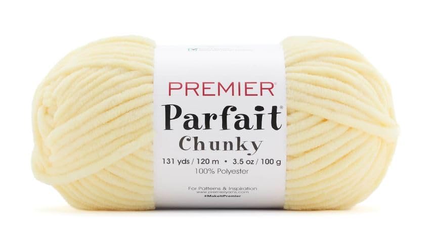 Image of Premier Yarns Parfait Chunky Chenille 3.5 Oz Super Bulky Weight 3 Pack Bundle with Bella's Stitch Place Holders (Custard)